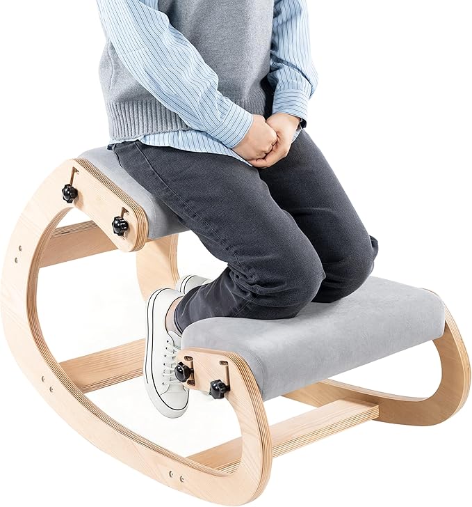 VDNEND Ergonomic Office Kneeling Chair,Wooden Posture Knee Desk Chair for Work,Yoga Rocking Chairs for Relieve Back Pain,Kneel Adjustable Chair for Gaming,Home