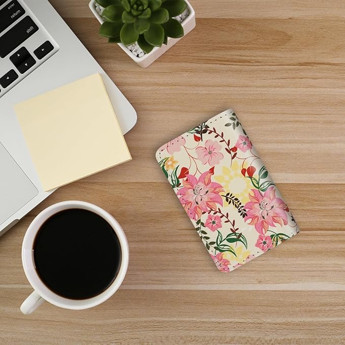 Business Card Holder，PU Leather Business Card Case Color Printing Pattern Card Holder Wallet，Pockets Magnetic Credit Card Holders for Men and Women - Red Yellow Flowers