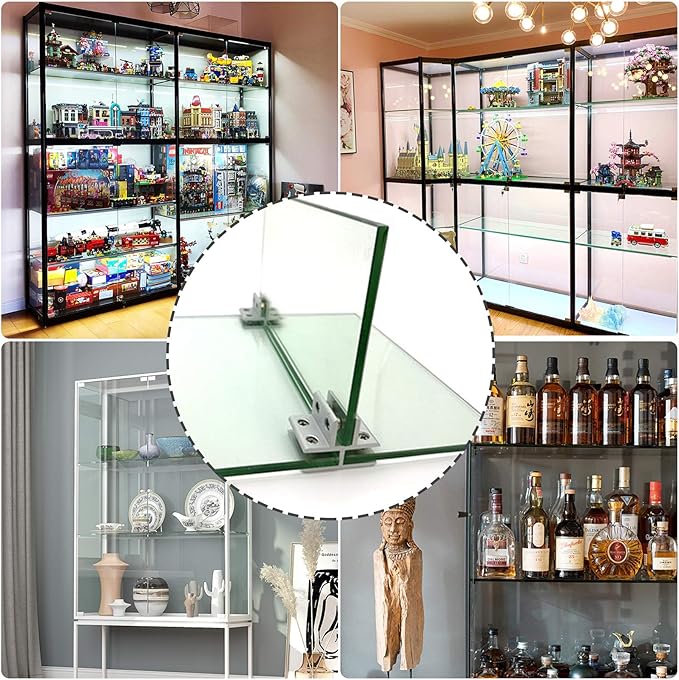 INCREWAY Glass Clamp, 2 Pieces Adjustable T-Shape Clips 90 Degrees Aluminum Alloy Shelf Support Bracket, 3 Sides Holder for 10-12mm Thick Glass in Kitchen Balcony Guardrail