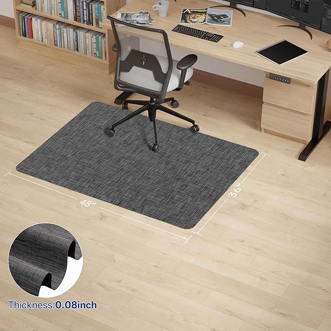 Office Chair Mat for Hardwood & Tile Floor, 36" x 48"Anti-Slip Desk Chair Mat, Easy Glide Floor Protector for Rolling Chairs, Floor Mat for Office Chair for Home Office (Dark Gery)