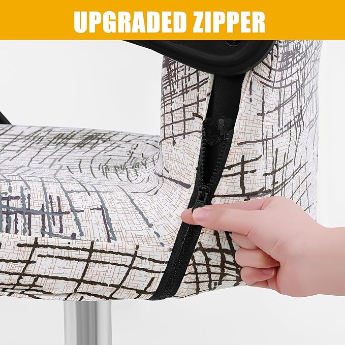 Smiry Stretch Printed Office Computer Chair Covers, Universal Desk Rotating Chair Slipcovers Removable Washable, Soft Fit Anti-Dust Spandex Protector Cover with Zipper, Brown and White