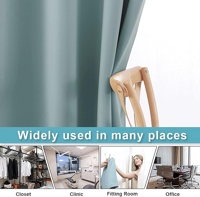 RYB HOME Privacy Curtain for Sliding Glass Door, Light Block Noise Reduce Insulated Curtain Screen Ceiling to Floor for Locker Room Basement Bedroom Closet, 100 inch Wide x 90 inch Long, Dusty Blue