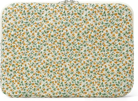 Puffy Laptop Sleeve 13-15.6 Inch Cute Quilted Laptop Protective Case Padded Floral Computer Sleeve for MacBook (B-Yellow, 15 Inch)