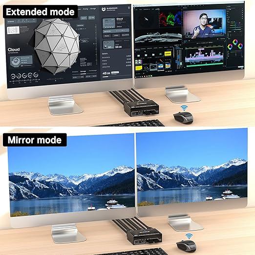 KCEVE KVM Switch 2 Monitors 2 Computers Displayport, USB 3.0 KVM Switch Dual Monitor for 2 Computer Share 4 USB 3.0 Devices, 4K@144Hz, Wired Remote(4K DP 2 in 2 Out KVM)