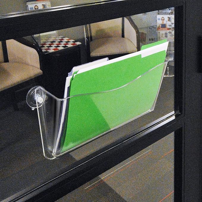 Azar Displays 250055 Clear Plastic Wall Mount File Holder with Suction Cups, 4-Pack