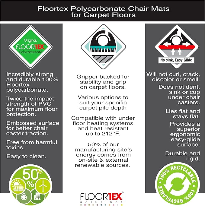Floortex® Ultimat® Polycarbonate Rectangular Chair Mat for Carpets up to 1/2" - 30 x 47
