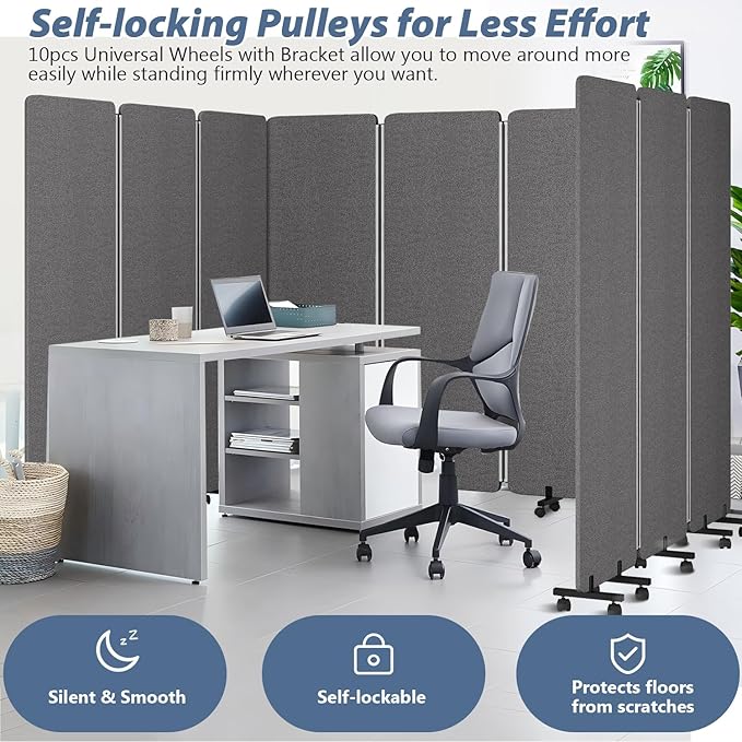 Room Divider Soundproof Privacy Panel with Wheels, 3 Panel Wall Divider (Aluminum Frame) for Room Partition, Folding Room Dividers Space Separation Office Cubicle Wall Divider Sound Proof Separator