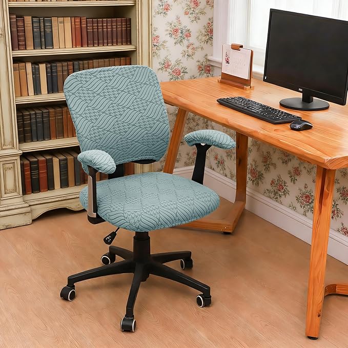 4 Pieces Split Office Chair Cover Large for Desk Chair Back and Seat with Armrest Covers Jacquard Stretch Sage Green Office Chair Slipcovers Set Washable