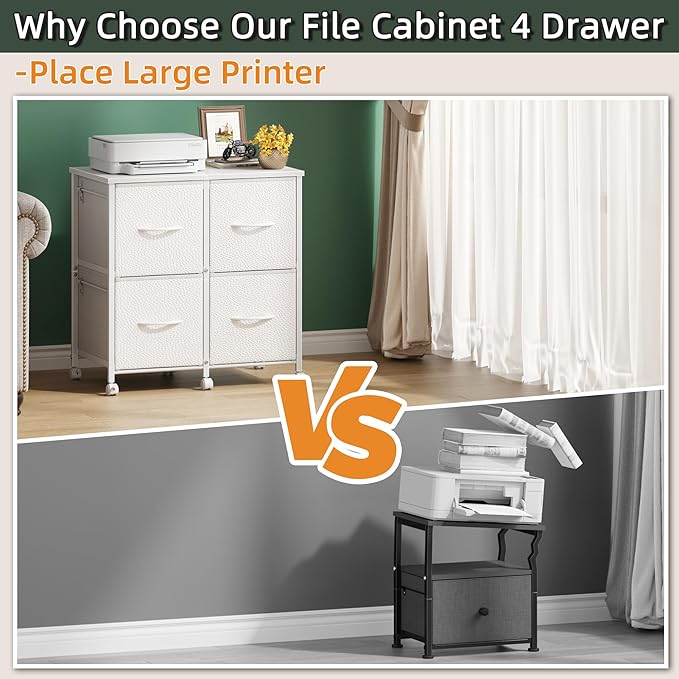 HIGDBFE 4 Drawer Lateral File Cabinet, Mobile Filing Cabinet for Large Printer, Home Office Functional Office Storage Cabinet & Printer Stand, Fits Letter/A4, White