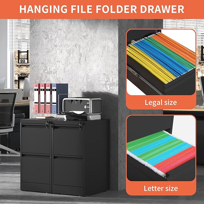 IKIMI 2 Drawer File Cabinet with Lock,Metal Filing Cabinets for Home Office,Steel Vertical File Cabinet,Heavy Duty Metal Storage Cabinet for A4/Letter/Legal Size Files,Assembly Required