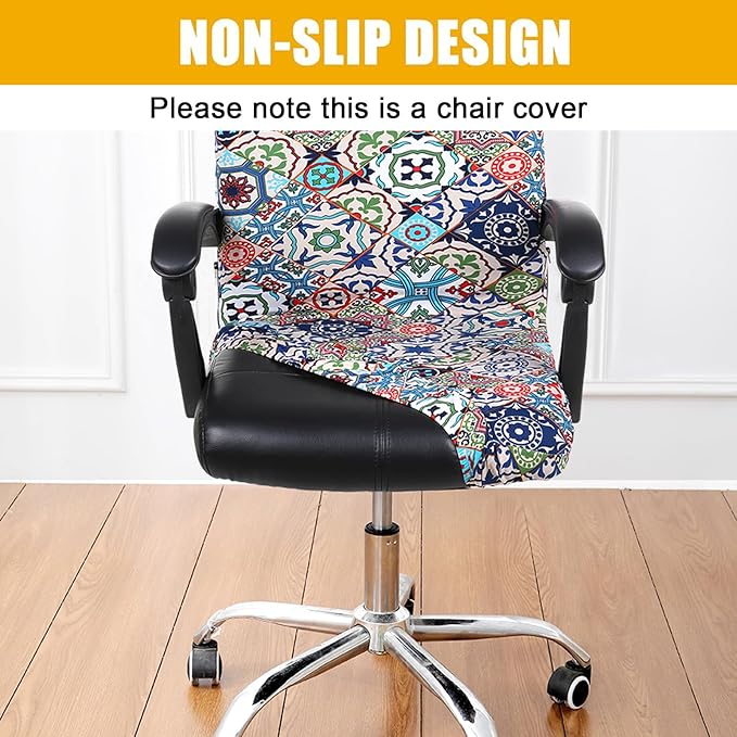 Smiry Stretch Printed Office Computer Chair Covers, Universal Desk Rotating Chair Slipcovers Removable Washable, Soft Fit Anti-Dust Spandex Protector Cover with Zipper, Colorful