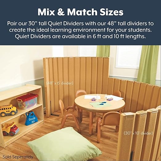 Angeles, Quiet Divider with Sound Sponge 48" x 6' Wall in Natural Tan, Free-Standing Classroom Partition for Enhanced Classroom Productivity and Noise Reduction, Lightweight, Portable, 1 Panel