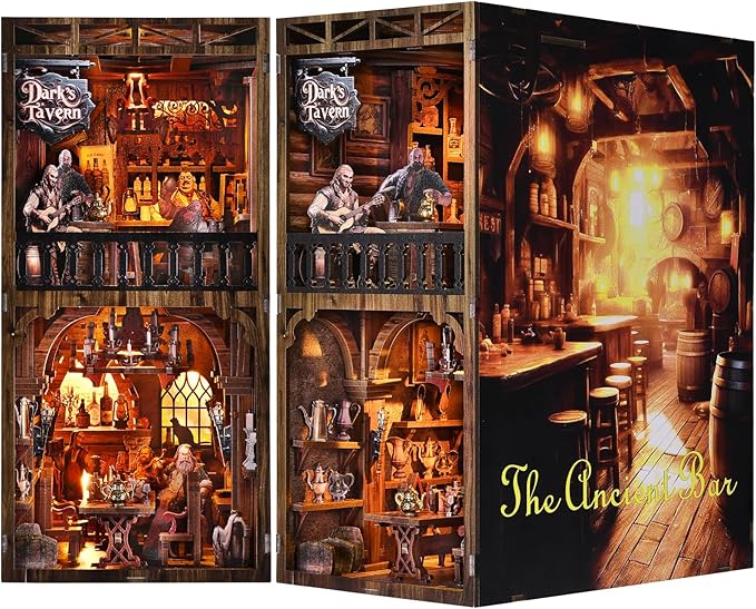 Book Nook Kit, Book Nook Kits for Adults DIY Booknook Model Build, DIY 3D Wooden Puzzle Bookend Booknook Bookshelf Insert Miniature Dollhouse Kit for Home Decoration