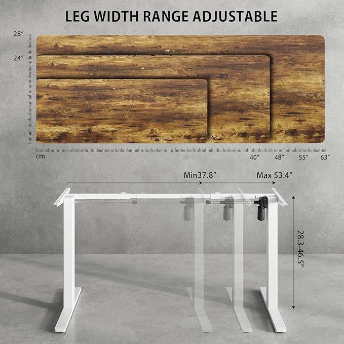 Electric Standing Desk Frame,Adjustable Height and Length,The Maximum Size it can accommodate is 63 * 28 inches for the Tabletop,3 Preset Heights,Rated for 154 pounds of Weight.White