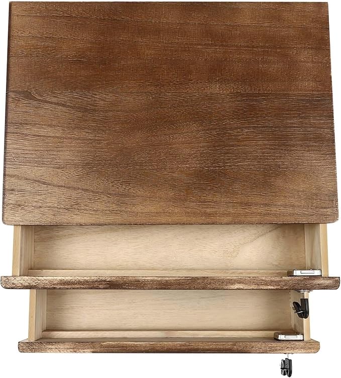 Wooden Desk Organizer with Drawers & Lock, Desktop Countertop Storage Cabinet Lockable Home Office Supplies File Tabletop Organizing Unit (2 Drawer - Retro Walnut)