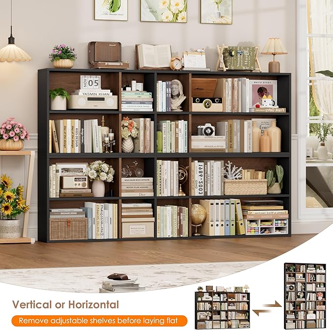 FOTOSOK 71'' Tall Bookshelf Set of 2, 7 Tier Large Bookshelf with Adjustable Shelves, Wide Bookcases and Bookshelf, DVD/CD Media Tower Storage, Cube Book Shelf Display Shelf Cabinet, Black/Brown