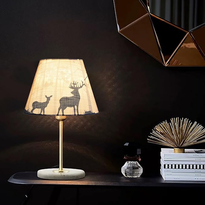 GO&SO Small Multi-Yellow Lamp Shades Art Deco,5"× 9"× 6.4" Spider Set of 2 Mini Deer Lampshades for Table Lamps & Wall Lamp,Bell Vintage Silhouette Animal Print Lamp Shade Replacemnt for Bedroom