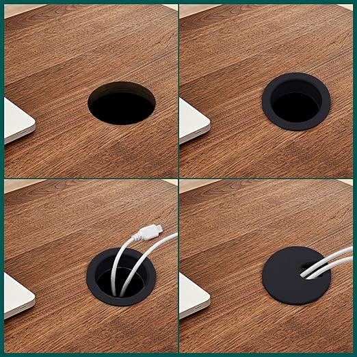 Litoexpe 2 Pcs Black Desk Cord Grommets 1-3/8 Inch, Plastic Grommet Cable Hole Cover for Office Equipment, Computer Desk Wires