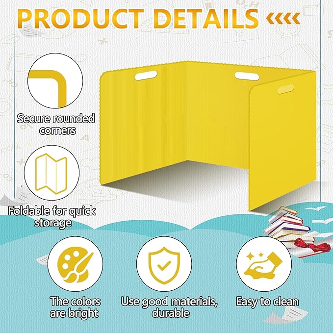 24 Pcs Desk Dividers for Students Classroom Plastic Privacy Folders Yellow Test Dividers for Students Desks Trifold Privacy Panel Partitions for School Teacher Supplies (24pcs Yellow)