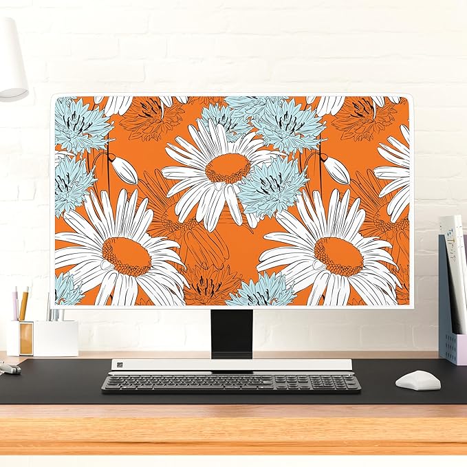 Waterproof 40, 41, 42，43 Inch Anti-Static Dustproof LCD/LED/HD Panel Case Screen TV Covers Sleeve Compatible with Screen TV LED LCD OLED,White Flowers Floral Sunflowers Orange