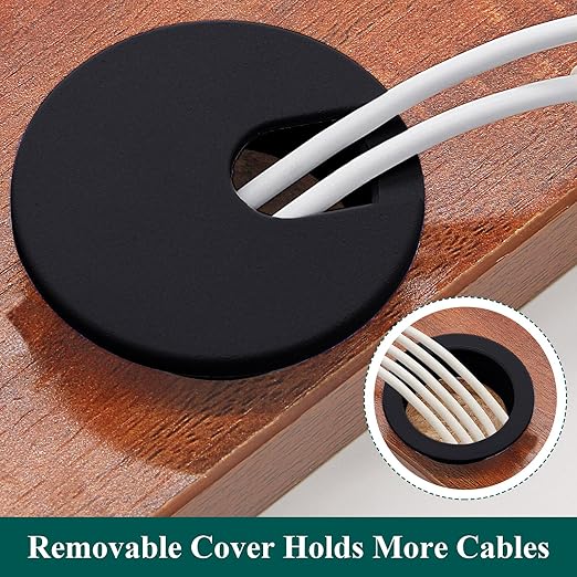 Litoexpe 2 Pcs Black Desk Cord Grommets 1-3/8 Inch, Plastic Grommet Cable Hole Cover for Office Equipment, Computer Desk Wires