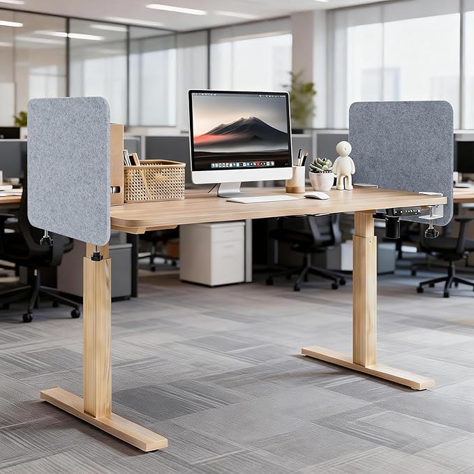 Desk Divider, Clamp On Felt Desk Privacy Panels, Acoustic Sound Absorbing Desk Partition for Office Desk, Reduce Distractions, Light Gray, 2 Pack, 24 x 24 in