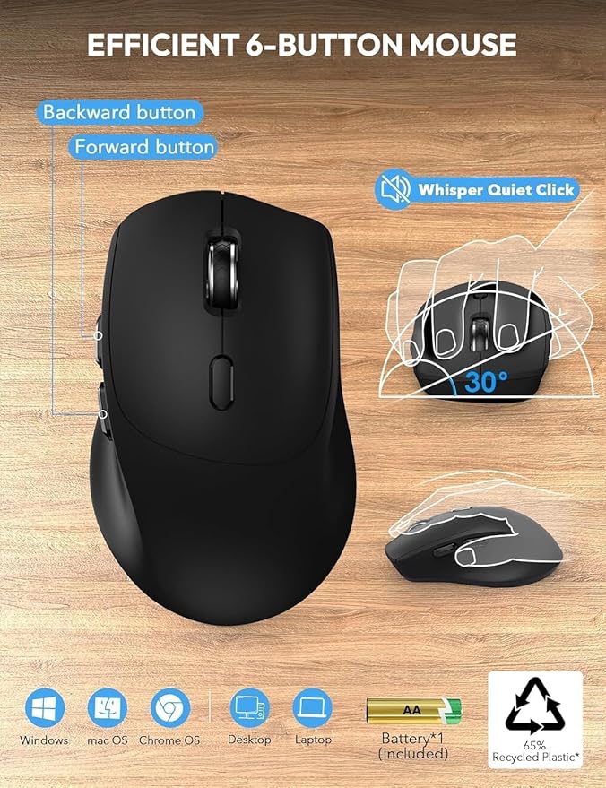 Wireless Keyboard and Mouse Combo - Full Size Ergonomic Wrist Rest, Silent Typing, Phone Holder, 2.4 GHz, 3 Level DPI, Batteries Powered, KM23D Set Compatible with PC, Laptop, Windows, macOS -SABLUTE