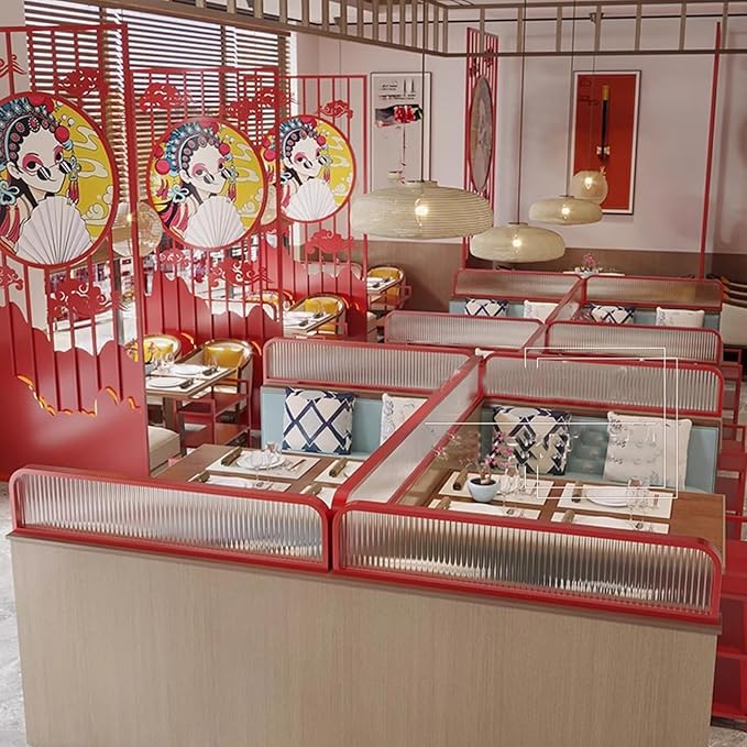 Striped Tempered Glass Dividers for Dining Areas, Metal Hotel Bar Countertop Low Fence Divider, Restaurant Booth Office Privacy Screen Panel Partition