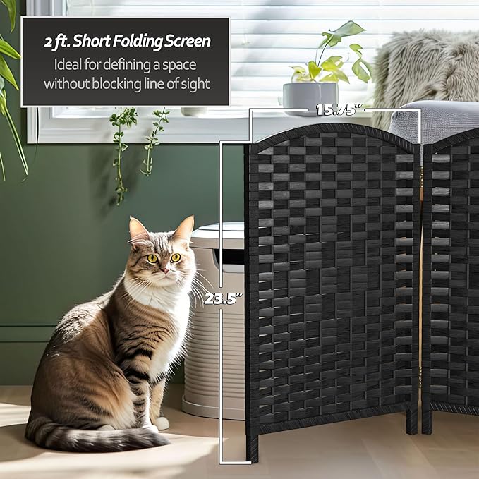 Red Lantern 2 ft. Short Diamond Weave Fiber Folding Screen - Black - 6 Panel