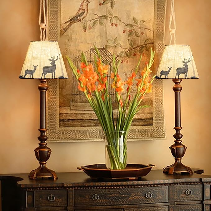 GOSO 9" Small Lamp Shade,Multi-Yellow Deer Lampshade for Table Lamps & Wall Lamps,5"× 9"× 6.4" (Spider) Bell Vintage & Art Decor Animal Print Lamp Shades Replacemnt for Bedroom/Bedside,1 Pack