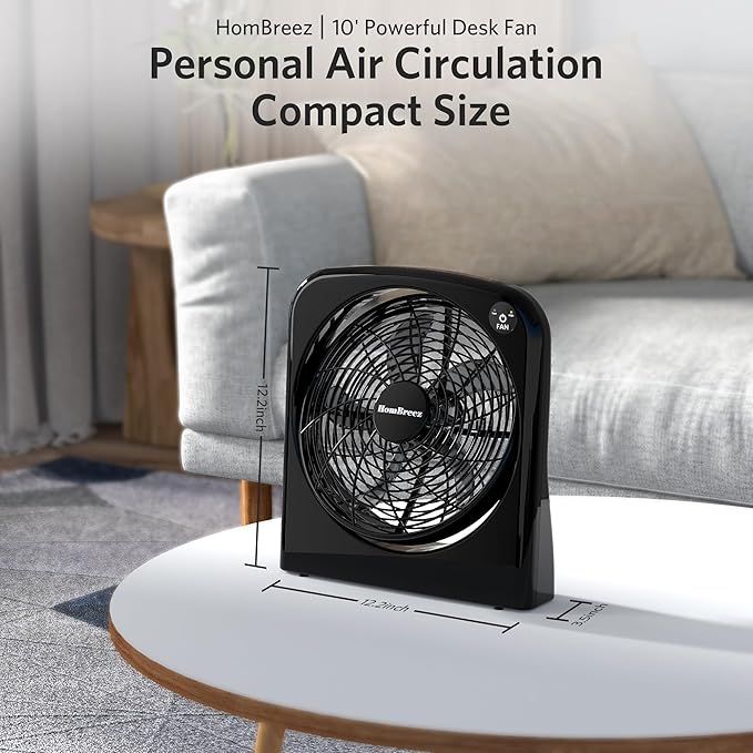 9" Desk Fan, Battery & USB-C Powered, 2 Cooling Speeds Table Fan With 90° Adjustable Tilt, 388ft³/Min Powerful Airflow, Portable Desktop Fan for Home, Office, Kitchen, Travel, Black