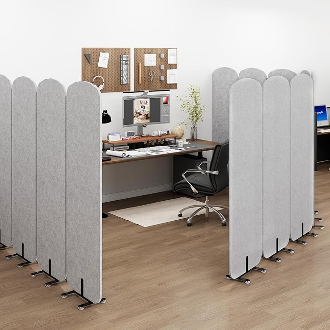Natwind 3-Panel Office Room Divider, 73.2 x 71 inches Portable Office Partition, Freestanding Folding Privacy Wall for Cubicle & Temporary Indoor Space Separation (Grey)