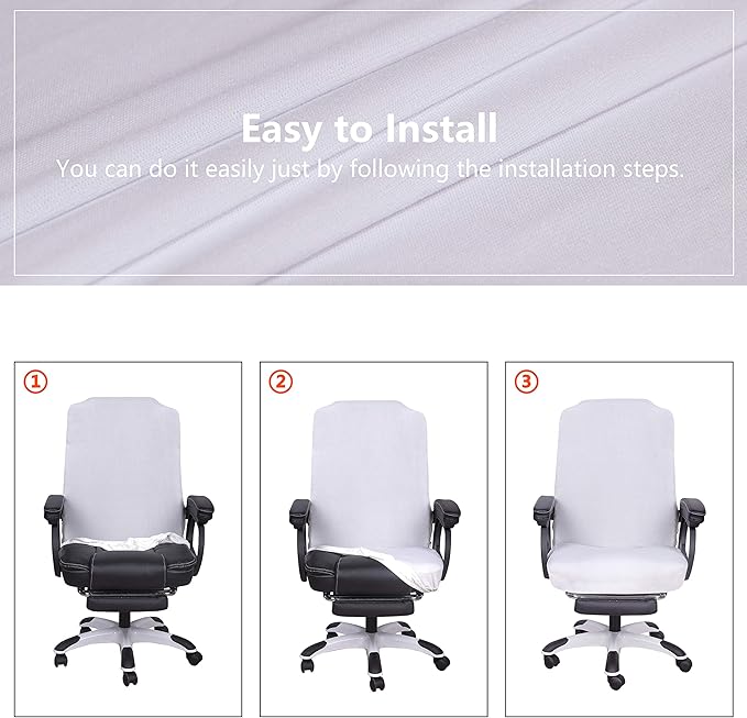SARAFLORA Office Chair Cover- Large, White- Removable Computer Chair Cover for Office Chair with Zipper for Universal Rotating Chair Desk Chair Cover High Back Chair Seat Washable Protector for Pets