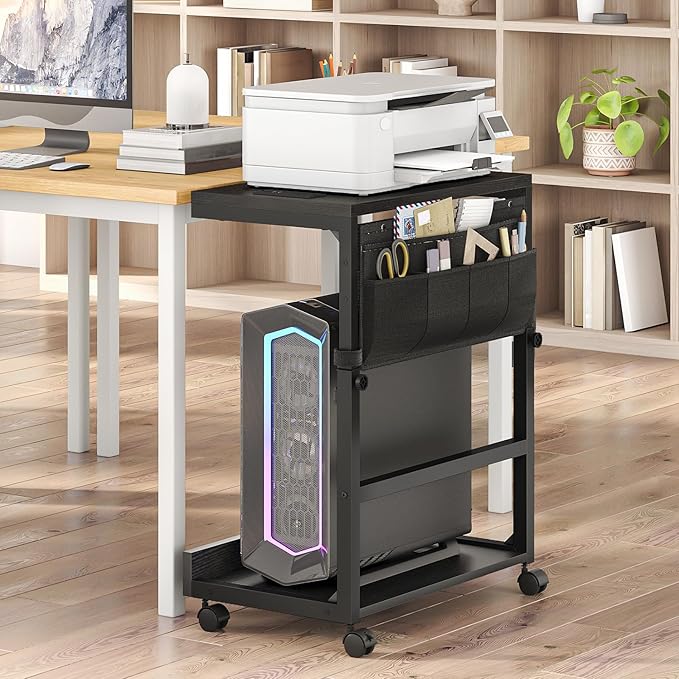 HOOBRO Computer Tower Stand, PC Stand with Charging Station, PC Tower Stand Height Adjustable Under Desk, Large CPU Holder Cart with Locking Casters & Storage Pockets, for Home Office, Bedroom BB72UCJ01