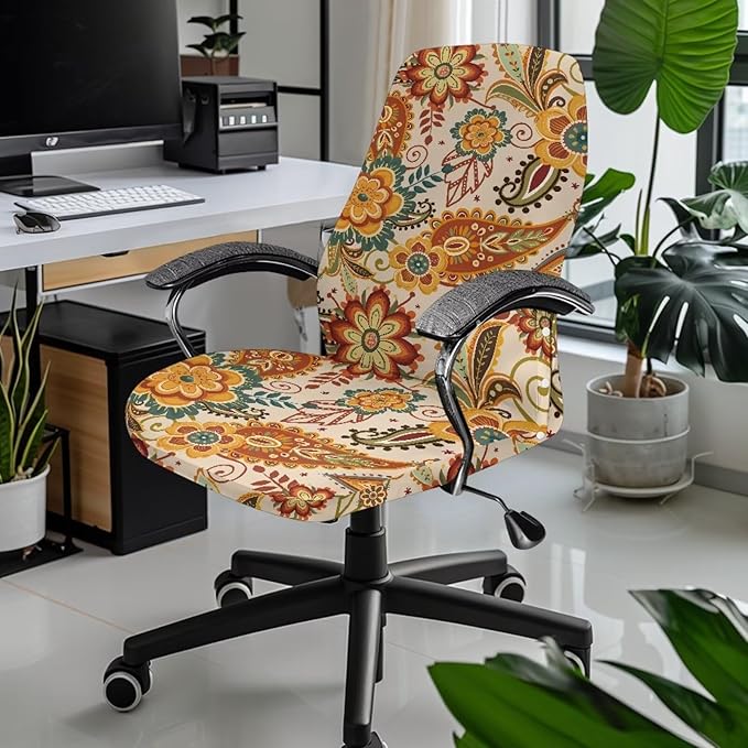 Talayituse Paisley Flower Print Office Chair Covers, Stretch Computer Chair Cover, Universal Boss Chair Covers Modern Simplism Style High Back Chair Slipcover, Large