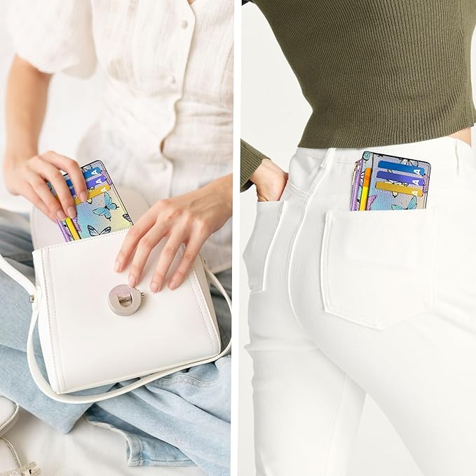 Tipmile Credit Card Holder for Women Slim Minimalist Front Pocket RFID Blocking Wallet Small Compact Card Case with ID Window, Butterfly
