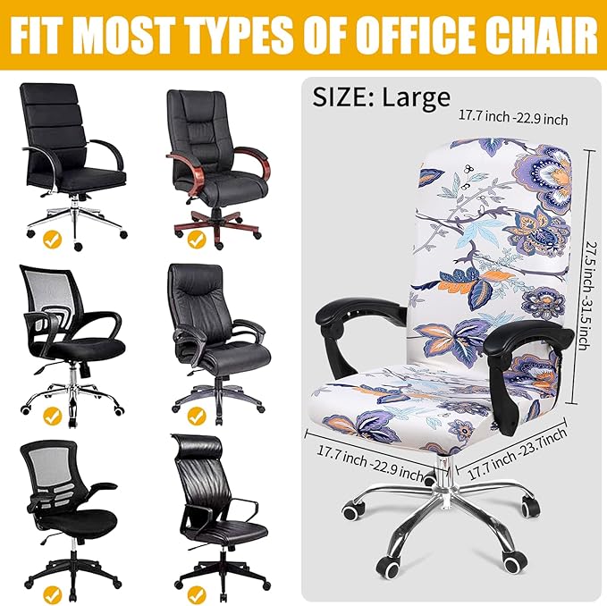 Smiry Stretch Printed Office Computer Chair Covers, Universal Desk Rotating Chair Slipcovers Removable Washable, Soft Fit Anti-Dust Spandex Protector Cover with Zipper, Beige