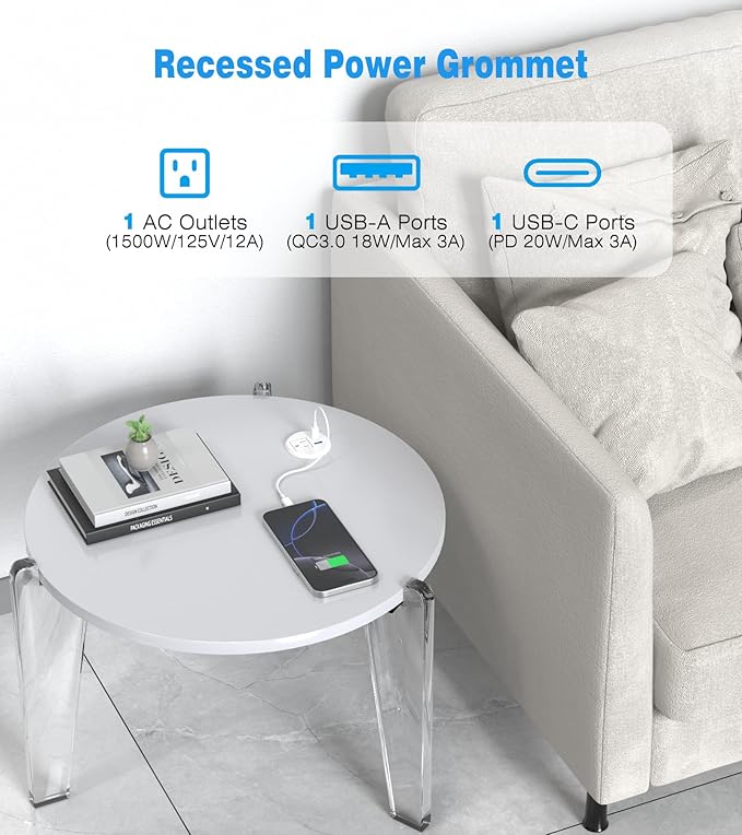 2 inch Desk Power Grommet Outlet, Recessed Power Outlet with 20W USB-C Fast Charging, for Conference Rooms, Office Tables, Furniture, 6FT Cord(ETL Listed)