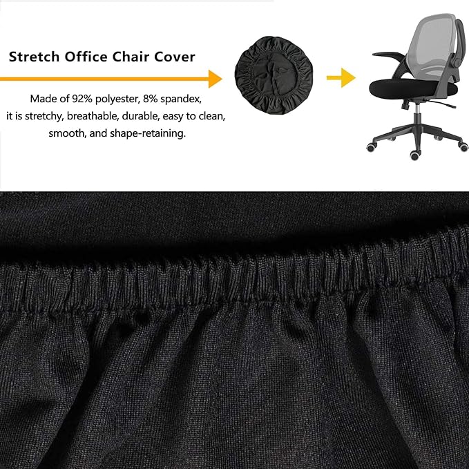 Office Chair Covers Stretchable, Washable Chair Seat Cover, Universal Fit for Desk Chairs, Swivel and Gaming Chairs, Home Office Removable Seat Cushion Slipcover Protectors (Seat Cover - Black)