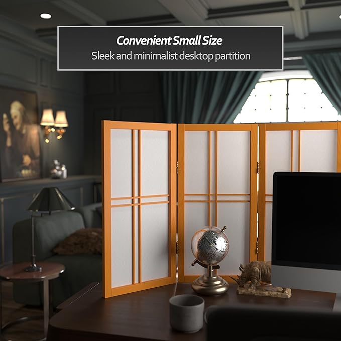 2 ft. Short Desktop Double Cross Shoji Screen - Honey - 4 Panels
