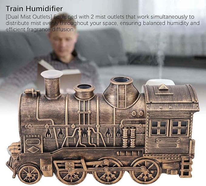 Humidifiers for Bedroom, 300ml Dual Mist Essential Oil Diffuser with Timer Train Shaped Aromatherapy Diffuser for Bedroom, Office and Desktop