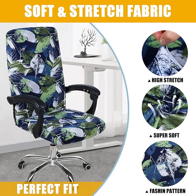 Smiry Stretch Printed Office Computer Chair Covers, Universal Desk Rotating Chair Slipcovers Removable Washable, Soft Fit Anti-Dust Spandex Protector Cover with Zipper, Deep Green