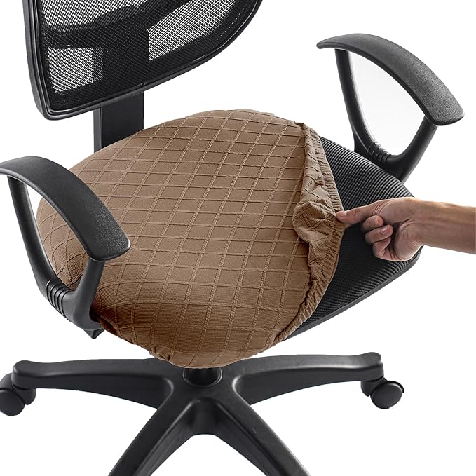 Stretch Jacquard Office Chair Cover, Removable Washable Desk Chair Cover, Anti-dust Seat Cushion Protectors - Brown