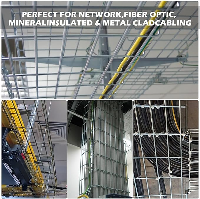 Wire Mesh Cable Tray, 60" x 8" x 4" | Zinc Plated Steel Cable Management Rack, Adjustable Cable Basket for Network, AV, Fiber Optic, Garage & Office Use(2Pcs)