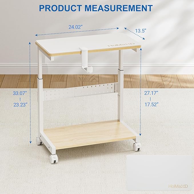 Height Adjustable Computer Tower Stand, 2-Tier ATX-Case CPU Holder with Mouse Pad & Headphone Stand, Mobile PC Standing Under Desk, Home Office Gaming Accessories, Computer Cart Wheels, Maple