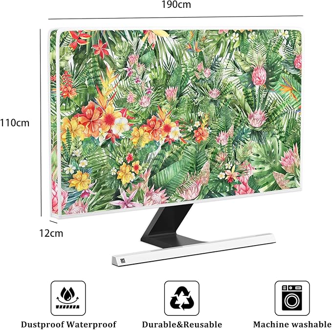 Weatherproof Screen Television Cover 80 Inch TV Dust Covers for Flat Screen TV Desktop TVs Hanging TV Protector LCD LED Dust Cover，Tropical Floral
