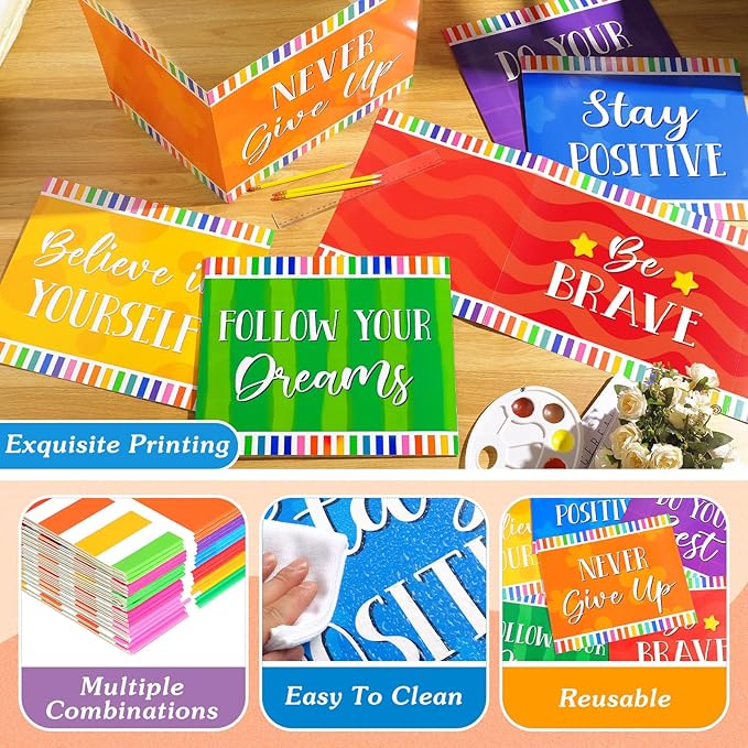 Affrolling 24 Pcs Inspirational Privacy Folders Bulk for Students Cardboard Privacy Boards Desk Divider Panel Waterproof Testing Divider for Classroom Back to School Study Supplies (Colorful)