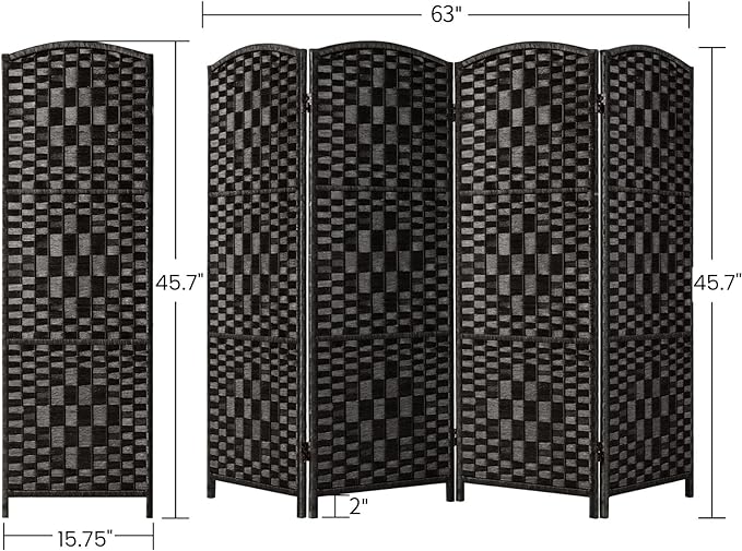 HALLYBEE Small Room Divider, Privacy Screen, Short Room Dividers and Folding Privacy Screens, Foldable Temperary Wall Partitions, 4 Panel Black Space Separation Separator