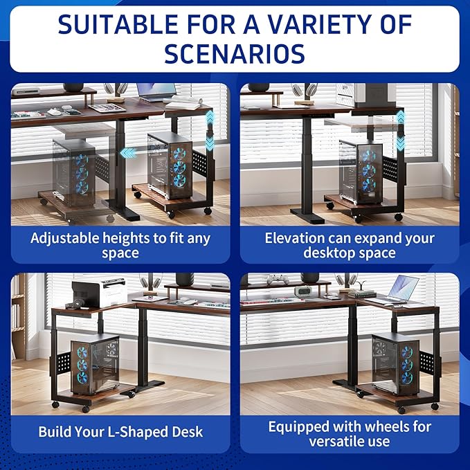 Computer Tower Stand / PC Tower Stand with Wheels, Dual Tier & 5-Level Adjustable CPU Holder Cart (23.2-33.5") — Under Desk Floor PC Stand for Gaming & Home Office