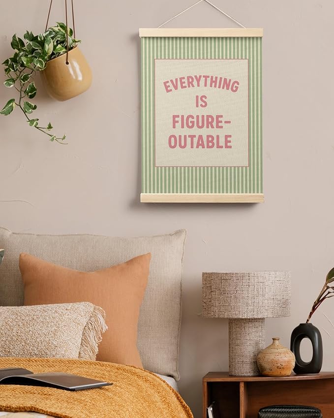 FGFK Everything Is Figureoutable Positive Affirmations Wall Art Poster Hanger Frame, Preppy Pink and Green Inspirational Canvas Prints Framed Wall Decor for Office Classroom Home Bedroom, 12x16 Inch